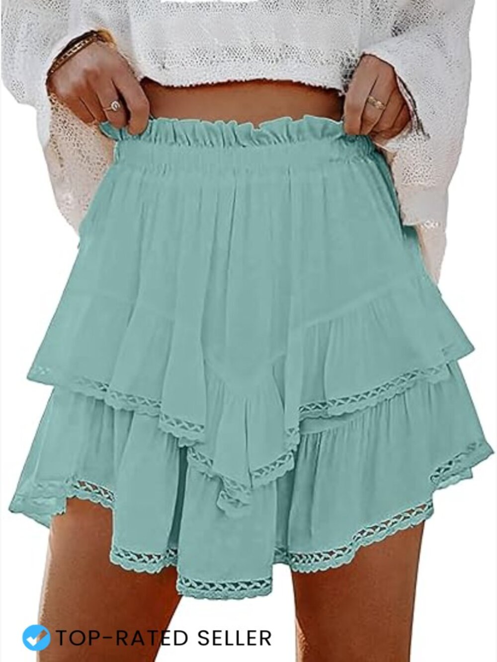 High Waisted Ruffle Tiered Flowy Skorts with Shorts Underneath